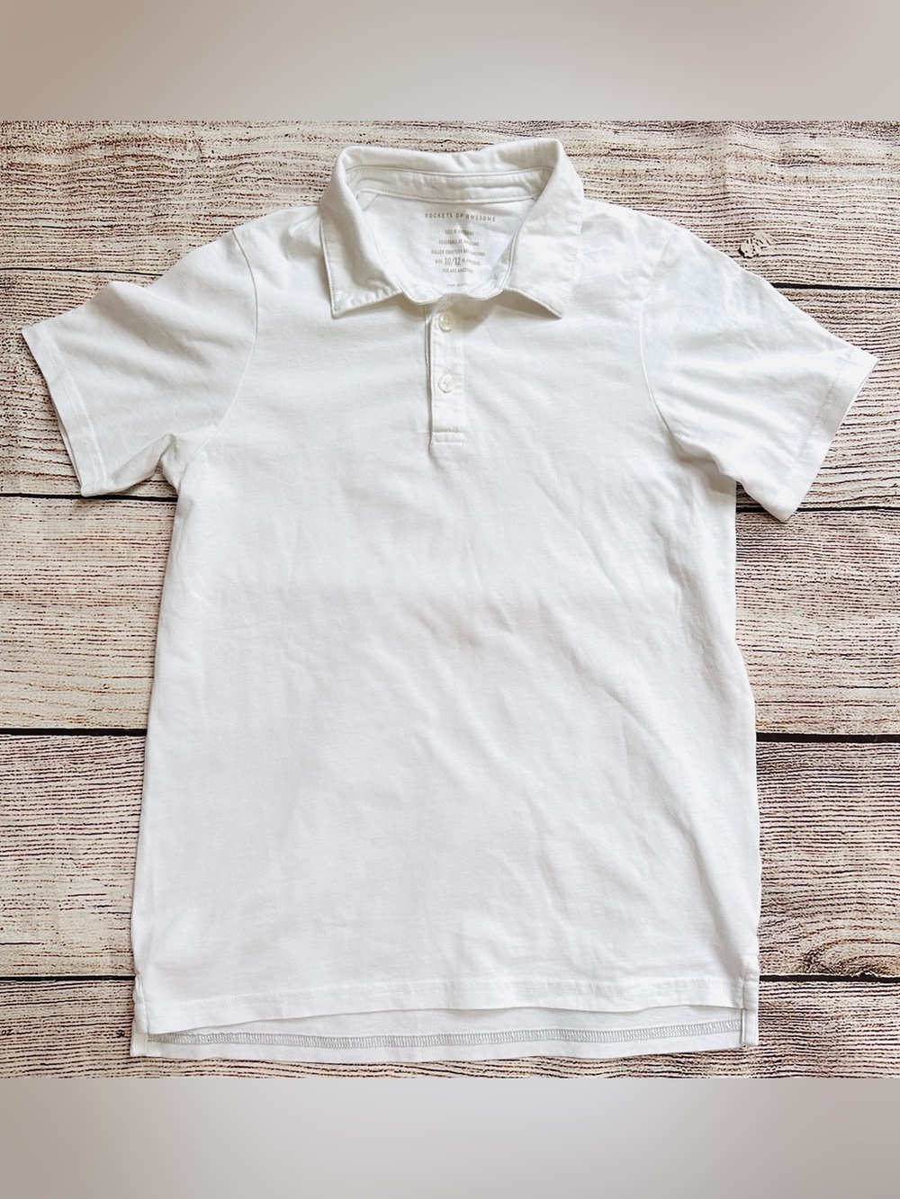 Rockets of Awesome White Lightweight Cotton Polo Shirt Boy’s Sz 10 12